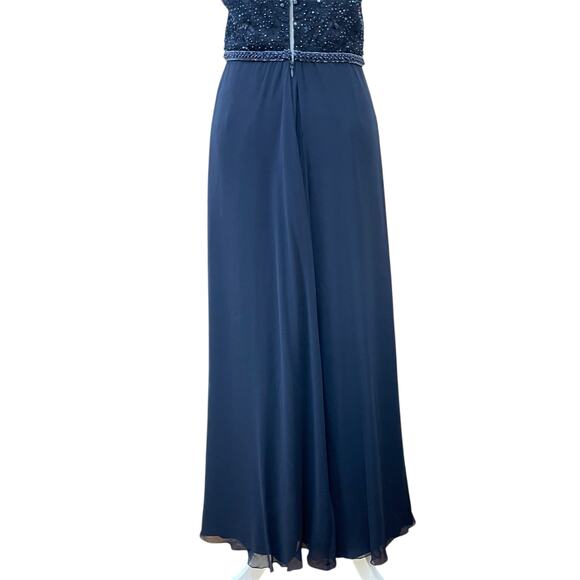 Carolina Herrera Vintage Sz 6 Blue Beaded Sequin Silk Chiffon Long Formal Dress - Picture 9 of 16